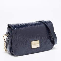 Pre Owned Aigner Navy Blue Patent Leather Flap Crossbody Bag