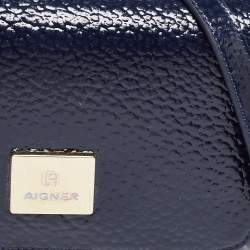 Pre Owned Aigner Navy Blue Patent Leather Flap Crossbody Bag