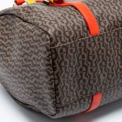 Pre Owned Aigner Multicolor Monogram Canvas And Leather Boston Bag