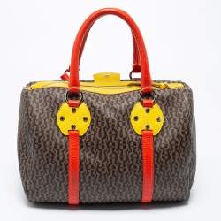 Pre Owned Aigner Multicolor Monogram Canvas And Leather Boston Bag