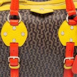Pre Owned Aigner Multicolor Monogram Canvas And Leather Boston Bag
