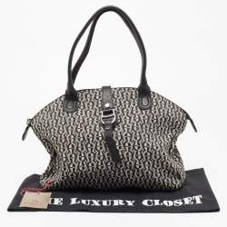 Pre Owned Aigner Black/Grey Signature Canvas And Leather Top Zip Satchel