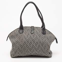 Pre Owned Aigner Black/Grey Signature Canvas And Leather Top Zip Satchel