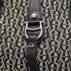 Pre Owned Aigner Black/Grey Signature Canvas And Leather Top Zip Satchel