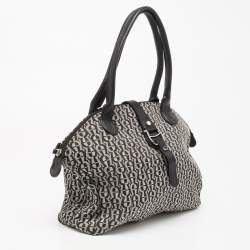 Pre Owned Aigner Black/Grey Signature Canvas And Leather Top Zip Satchel