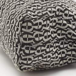 Pre Owned Aigner Black/Grey Signature Canvas And Leather Top Zip Satchel