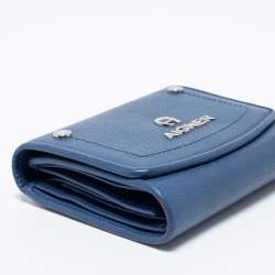 Pre Owned Aigner Blue Leather Trifold Wallet