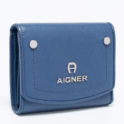 Pre Owned Aigner Blue Leather Trifold Wallet