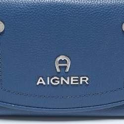 Pre Owned Aigner Blue Leather Trifold Wallet