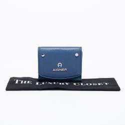 Pre Owned Aigner Blue Leather Trifold Wallet