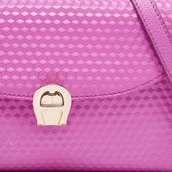 Pre Owned Aigner Pink Textured Leather Genoveva Shoulder Bag w/ Wallet
