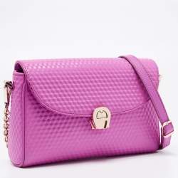 Pre Owned Aigner Pink Textured Leather Genoveva Shoulder Bag w/ Wallet
