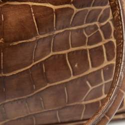 Pre Owned Aigner Brown Croc Embossed Leather Flap Frame Satchel