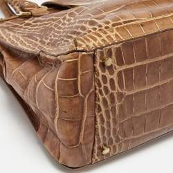 Pre Owned Aigner Brown Croc Embossed Leather Flap Frame Satchel