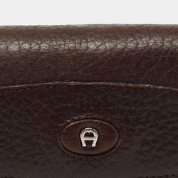 Aigner Brown Leather Logo Flap Trifold Wallet