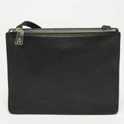 Pre Owned Aigner Black Leather Flap Crossbody Bag