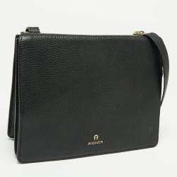 Pre Owned Aigner Black Leather Flap Crossbody Bag