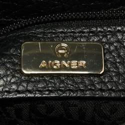 Pre Owned Aigner Black Leather Flap Crossbody Bag