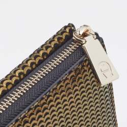 Pre Owned Aigner Olive Green Foil Leather Continental Wallet