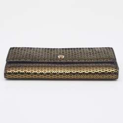 Pre Owned Aigner Olive Green Foil Leather Continental Wallet