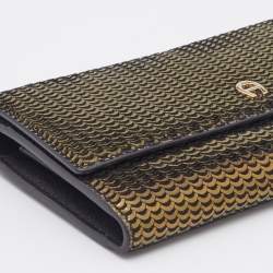 Pre Owned Aigner Olive Green Foil Leather Continental Wallet