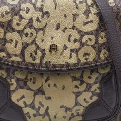 Pre Owned Aigner Brown/Beige Coated Canvas and Leather Shoulder Bag