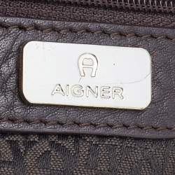 Pre Owned Aigner Brown/Beige Coated Canvas and Leather Shoulder Bag