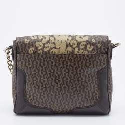 Pre Owned Aigner Brown/Beige Coated Canvas and Leather Shoulder Bag