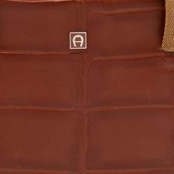 Pre Owned Aigner Brown Croc Embossed Leather Tote