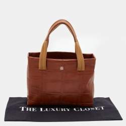 Pre Owned Aigner Brown Croc Embossed Leather Tote