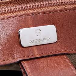 Pre Owned Aigner Brown Croc Embossed Leather Tote