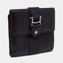 Aigner Black Leather Trifold Compact Wallet