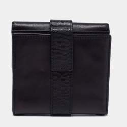 Aigner Black Leather Trifold Compact Wallet