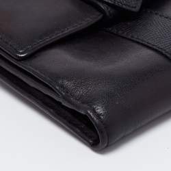 Aigner Black Leather Trifold Compact Wallet