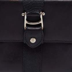 Aigner Black Leather Trifold Compact Wallet
