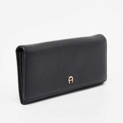 Pre Owned Aigner Black Leather Flap Continental Wallet