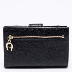 Pre Owned Aigner Black Leather Diadora French Wallet