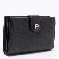 Pre Owned Aigner Black Leather Diadora French Wallet