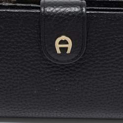Pre Owned Aigner Black Leather Diadora French Wallet
