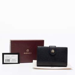 Pre Owned Aigner Black Leather Diadora French Wallet