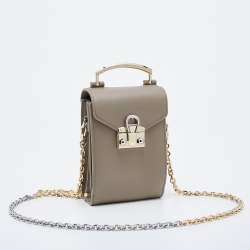 Pre Owned Aigner Grey Leather XS Mina Crossbody Bag