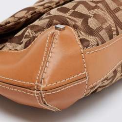 Pre Owned Aigner Brown Signature Canvas and Leather Buckle Flap Pouch