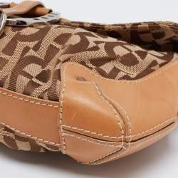 Pre Owned Aigner Brown Signature Canvas and Leather Buckle Flap Pouch