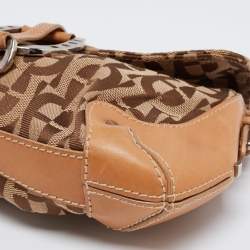 Pre Owned Aigner Brown Signature Canvas and Leather Buckle Flap Pouch