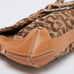 Pre Owned Aigner Brown Signature Canvas and Leather Buckle Flap Pouch