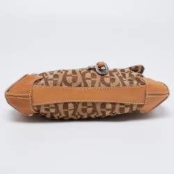 Pre Owned Aigner Brown Signature Canvas and Leather Buckle Flap Pouch