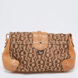 Pre Owned Aigner Brown Signature Canvas and Leather Buckle Flap Pouch