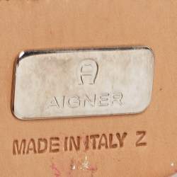 Pre Owned Aigner Brown Signature Canvas and Leather Buckle Flap Pouch