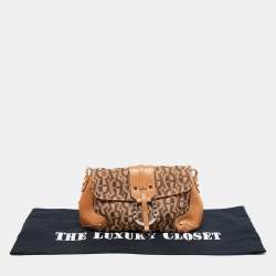 Pre Owned Aigner Brown Signature Canvas and Leather Buckle Flap Pouch