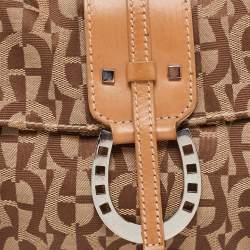 Pre Owned Aigner Brown Signature Canvas and Leather Buckle Flap Pouch